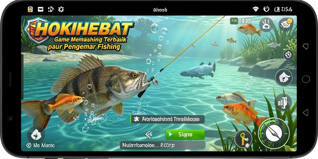 Tampilan gameplay HOKIHEBAT yang menampilkan aksi memancing yang seru.