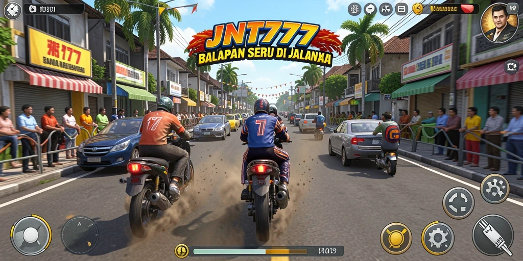 Tampilan mendebarkan saat bermain JNT777 dengan mobil balap cepat.