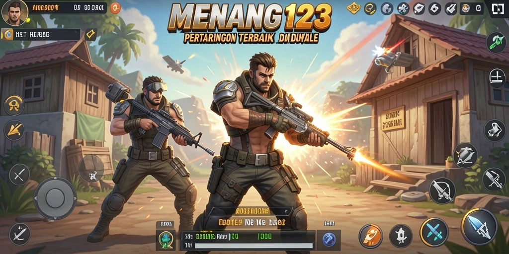 Tangkapan layar MENANG123 menampilkan aksi intens di medan perang Battle Royale.