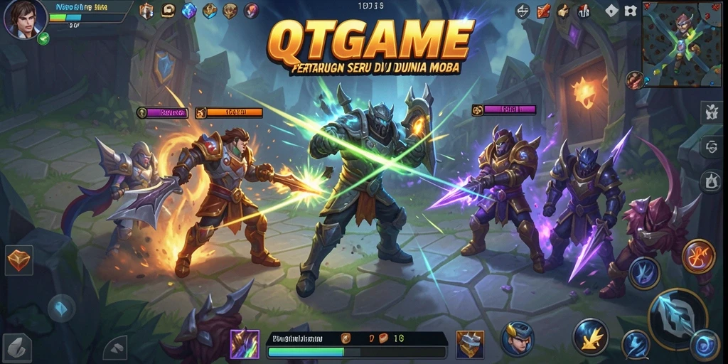 Gameplay QTGAME yang seru dan menegangkan di arena MOBA.