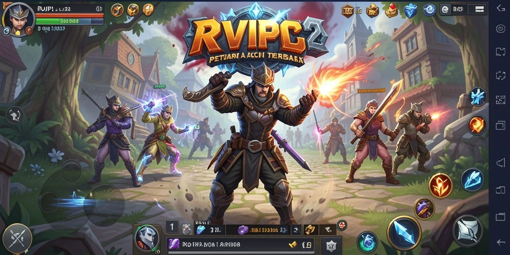 Screenshot gameplay RVIP2 menampilkan pertarungan epik karakter dalam dunia fantasi.