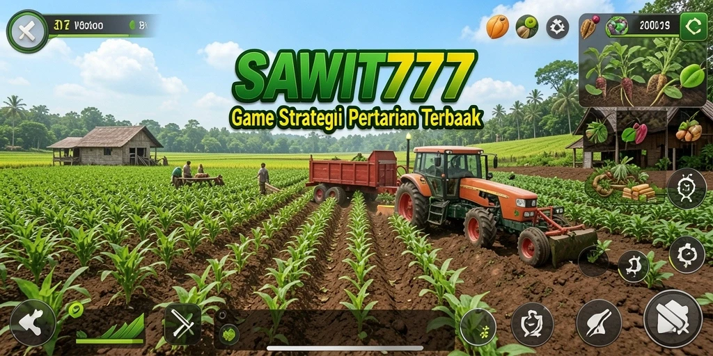 Tampilan gameplay menakjubkan dalam SAWIT777 saat mengelola kebun sawit.