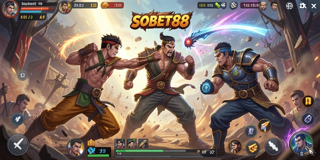 Tampilan aksi seru dalam gameplay SOBET88 saat bertarung.
